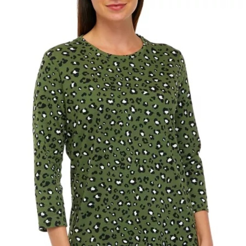 Kim Rogers Women’s 3/4 Sleeve Leopard Print Crew Neck Pullover Top NWT